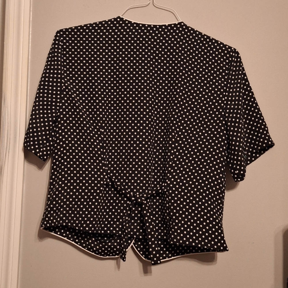 Notations Cute Petite Polka Dot Button Blouse W/ Tie Back - Picture 3 of 8